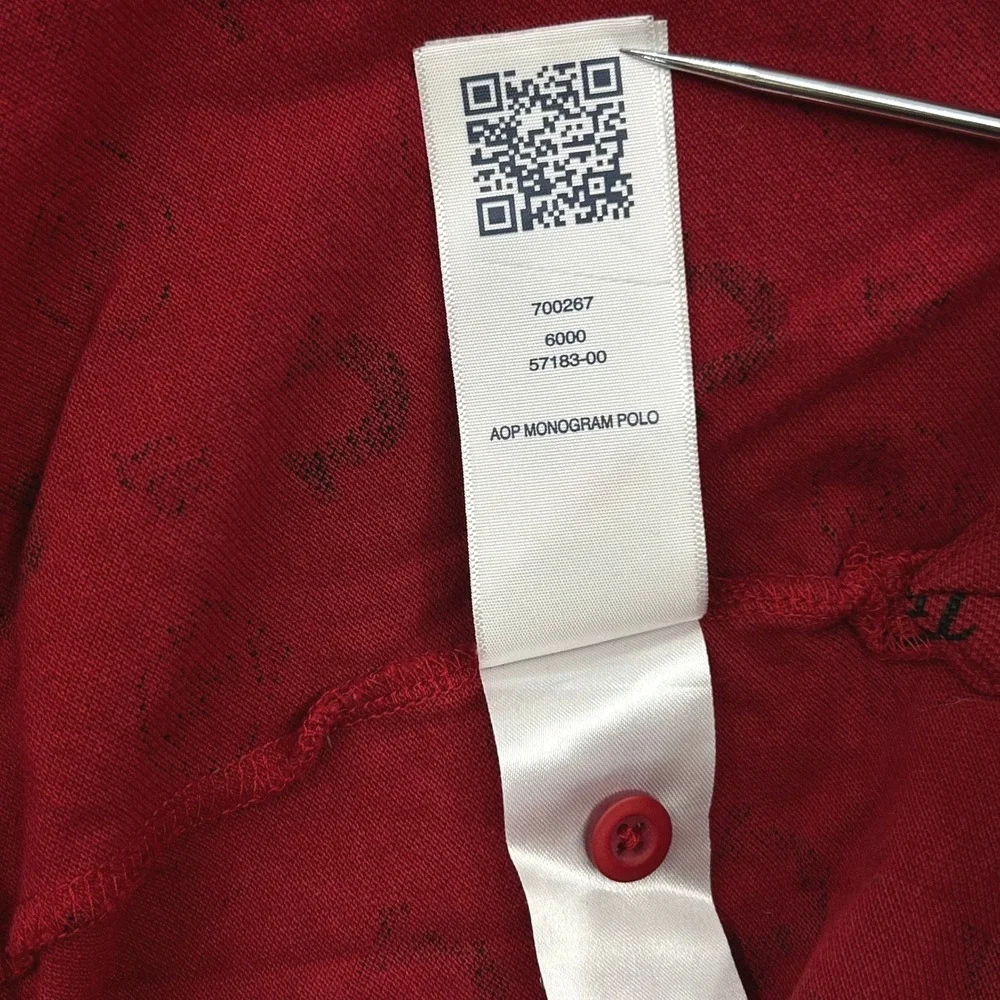 True Religion AOP Monogram Polo Shirt Mens S Red Dahlia Black Preppy Streetwear